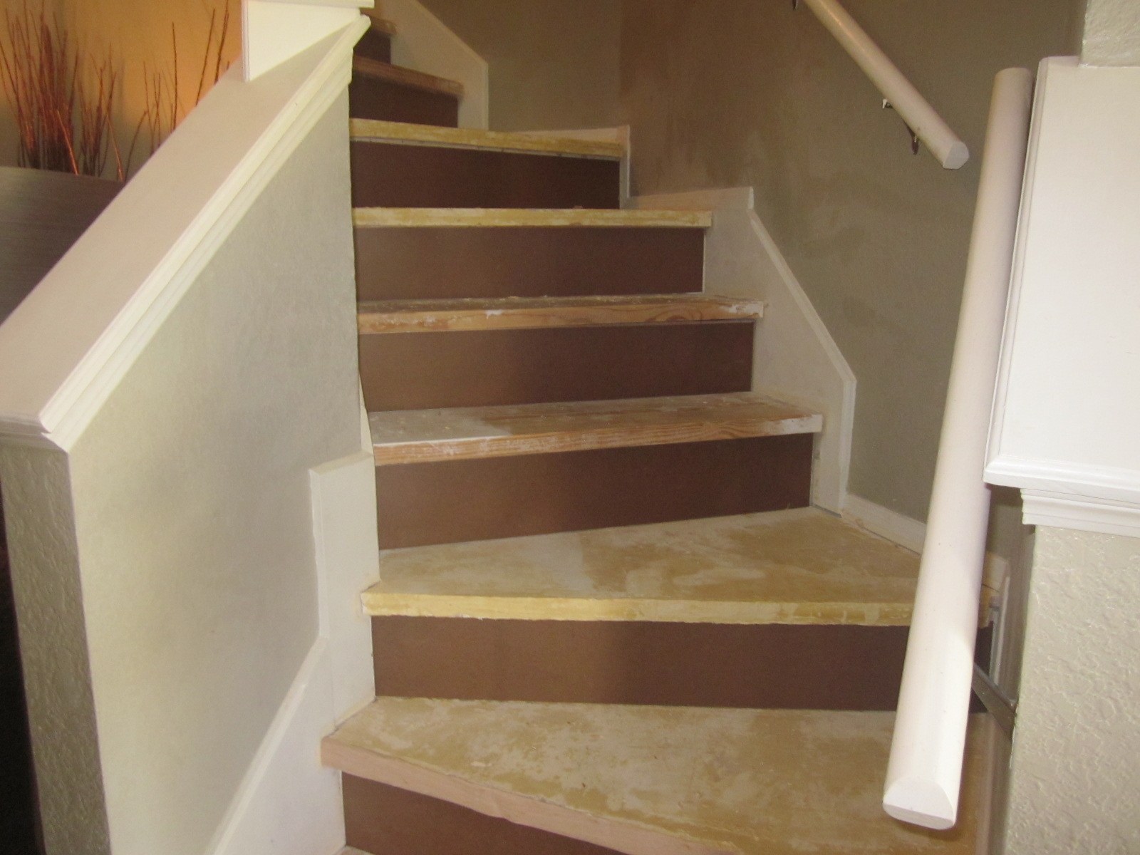 How We Refinished Our Stairs Diy Style Pressed Board Nailed To Each Riser Conceal Blemishes Our Last Step Was Installing Quarter Round